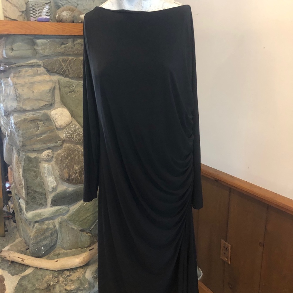Igigi Black Ruched Side Zipper Long Sleeve Dress